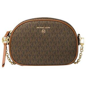 Michael Kors Jet Set Charm Small Oval Camera Crossbody Bag Color Brown And Acorn